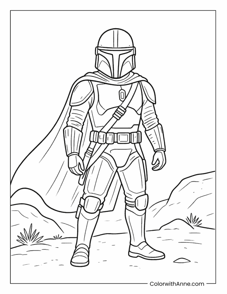 The Mandalorian in Desert Terrain Coloring Page