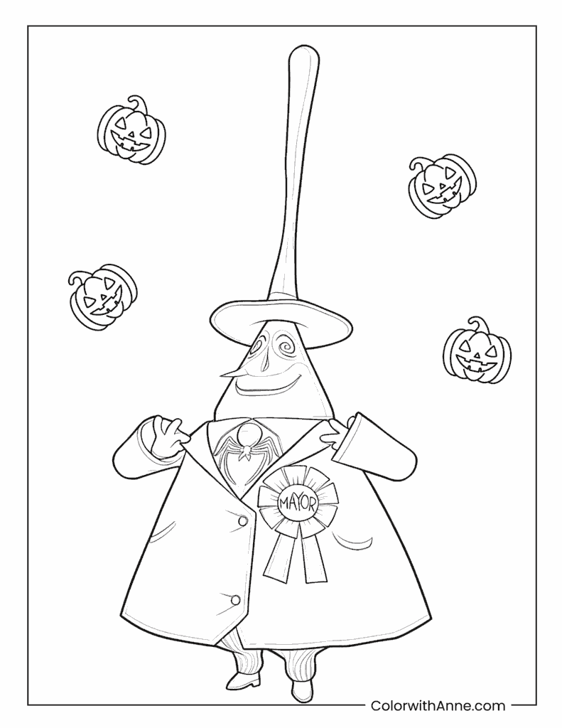 The Mayor of Halloween Town Holding a Pumpkin Coloring Page