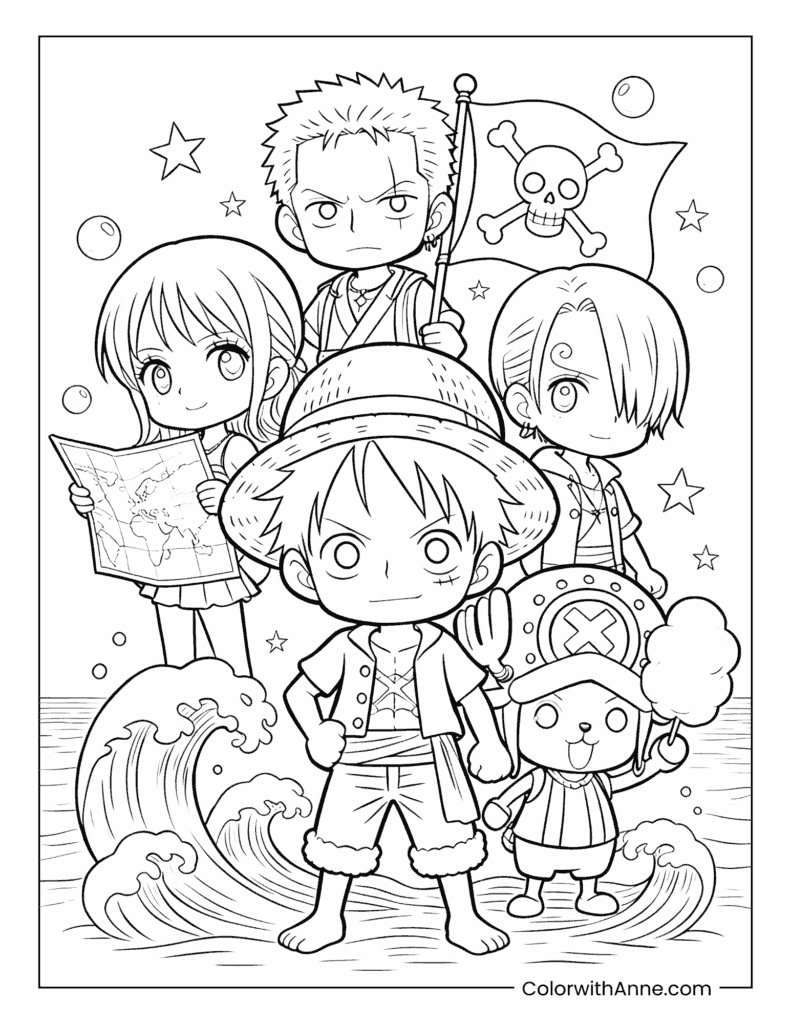 The Straw Hat Crew Together Coloring Page