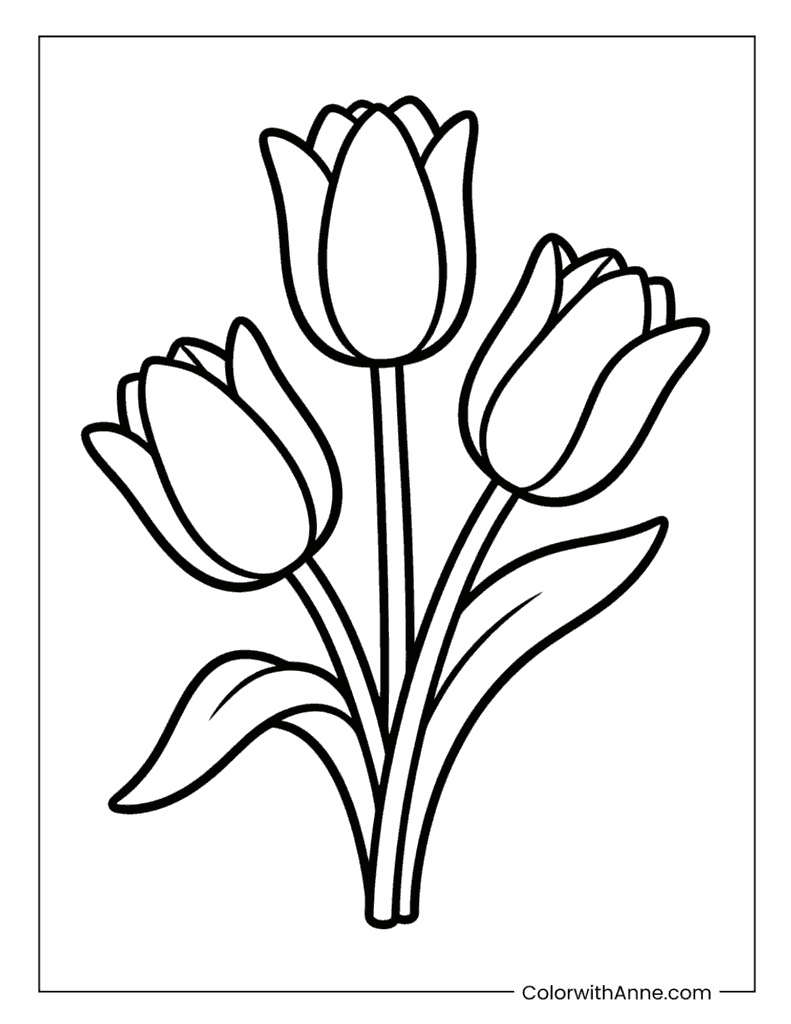 Three Simple Tulips Coloring Page