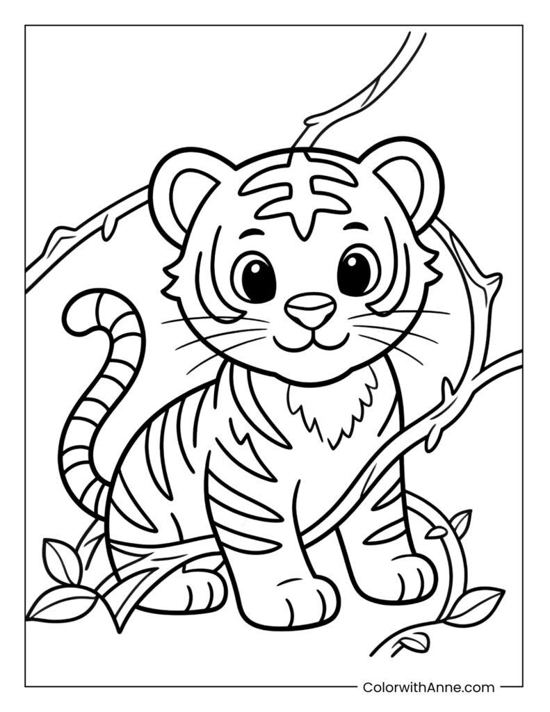 Tiger Cub Tangled in Jungle Vines Coloring Page