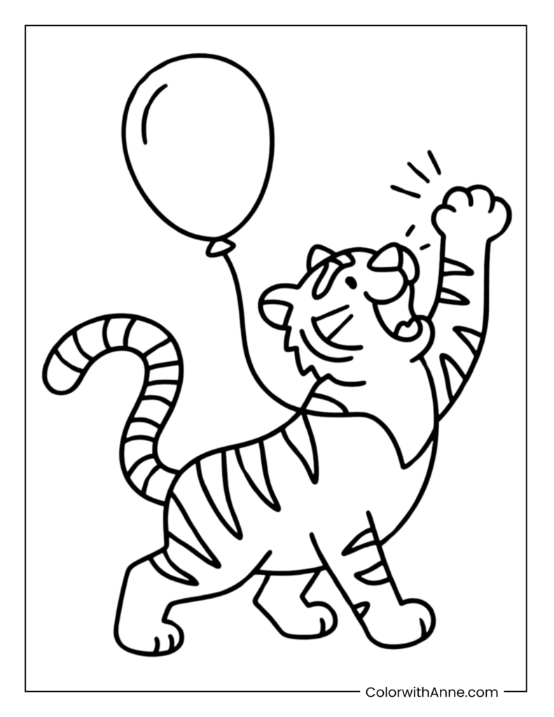 Tiger and Balloons Coloring Page