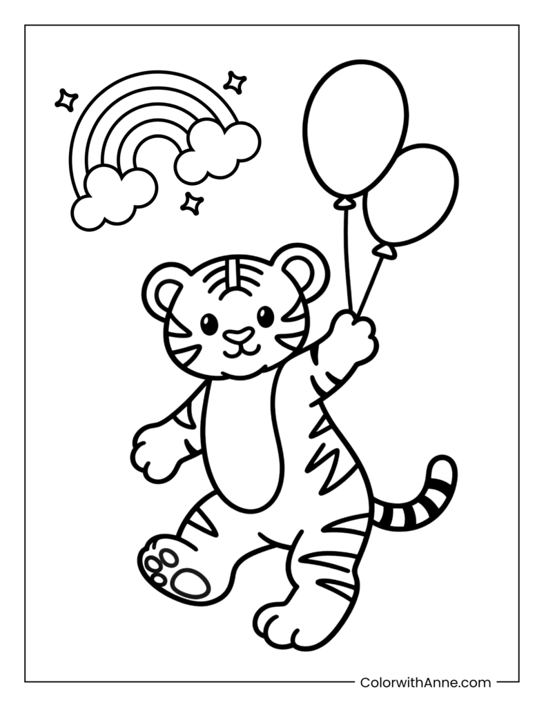 Tiger and Rainbow Coloring Page