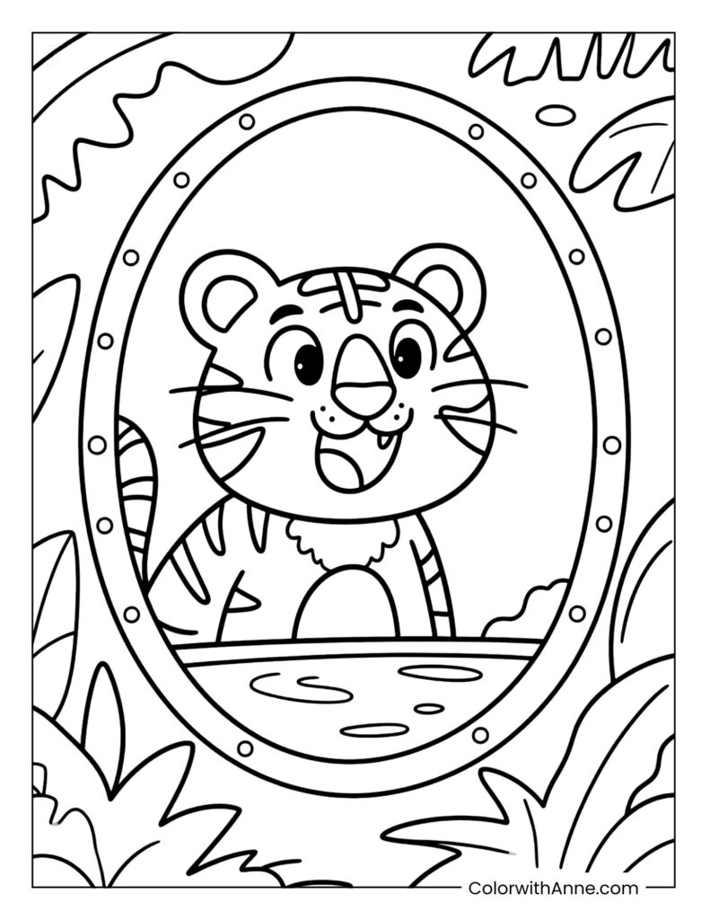 Tiger in a Forest Coloring Page