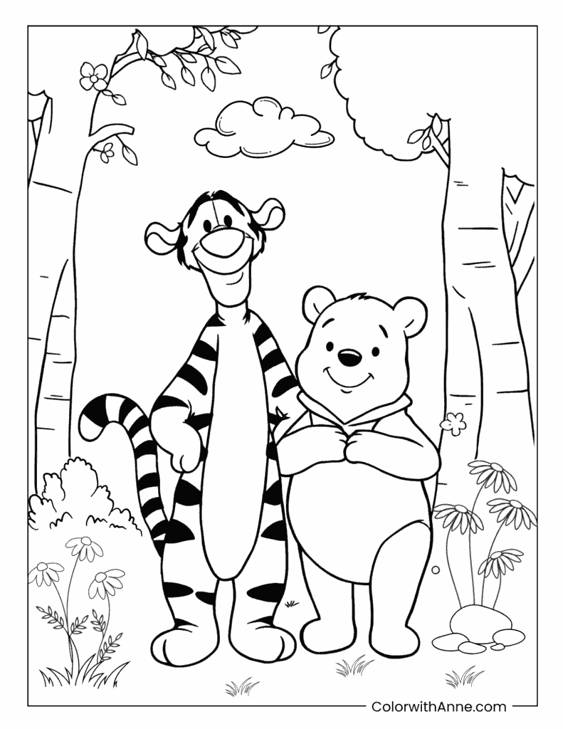 Tigger and Pooh Together Coloring Page