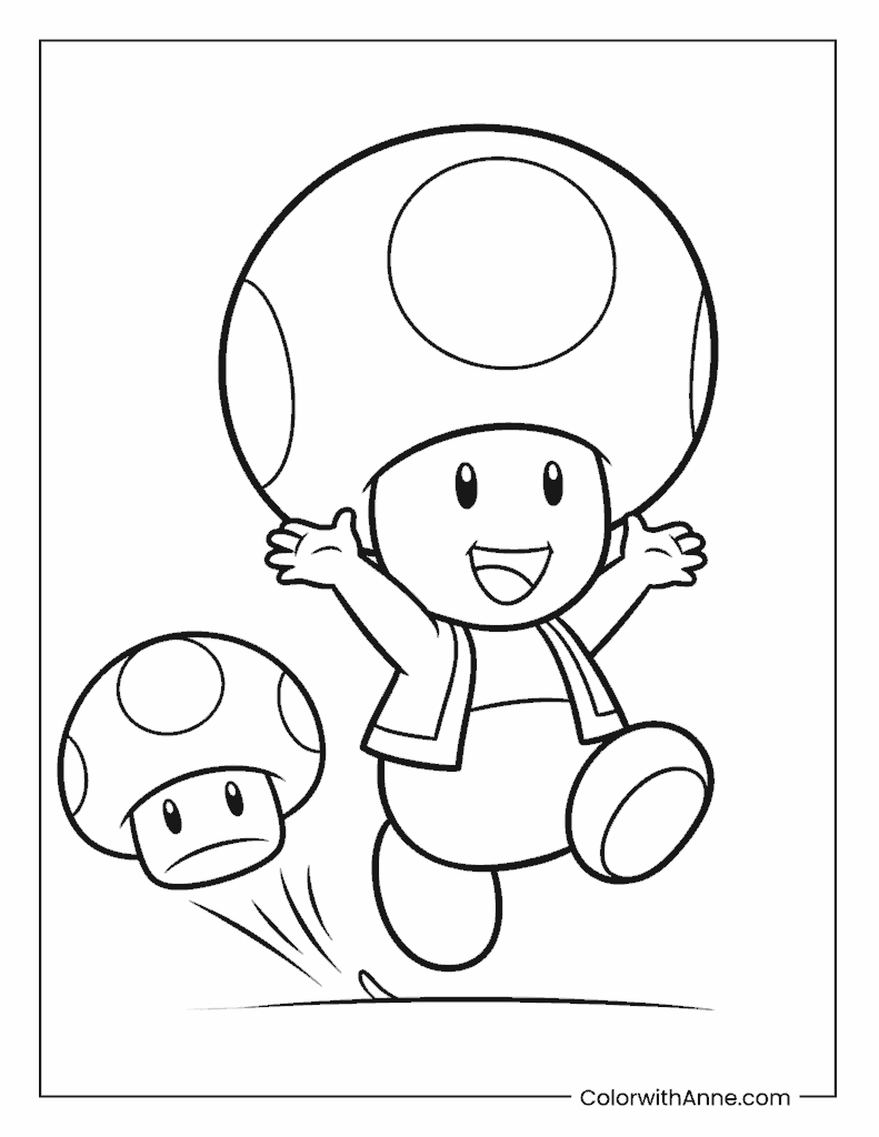 Toad (Mario) Jumping for Joy Coloring Page