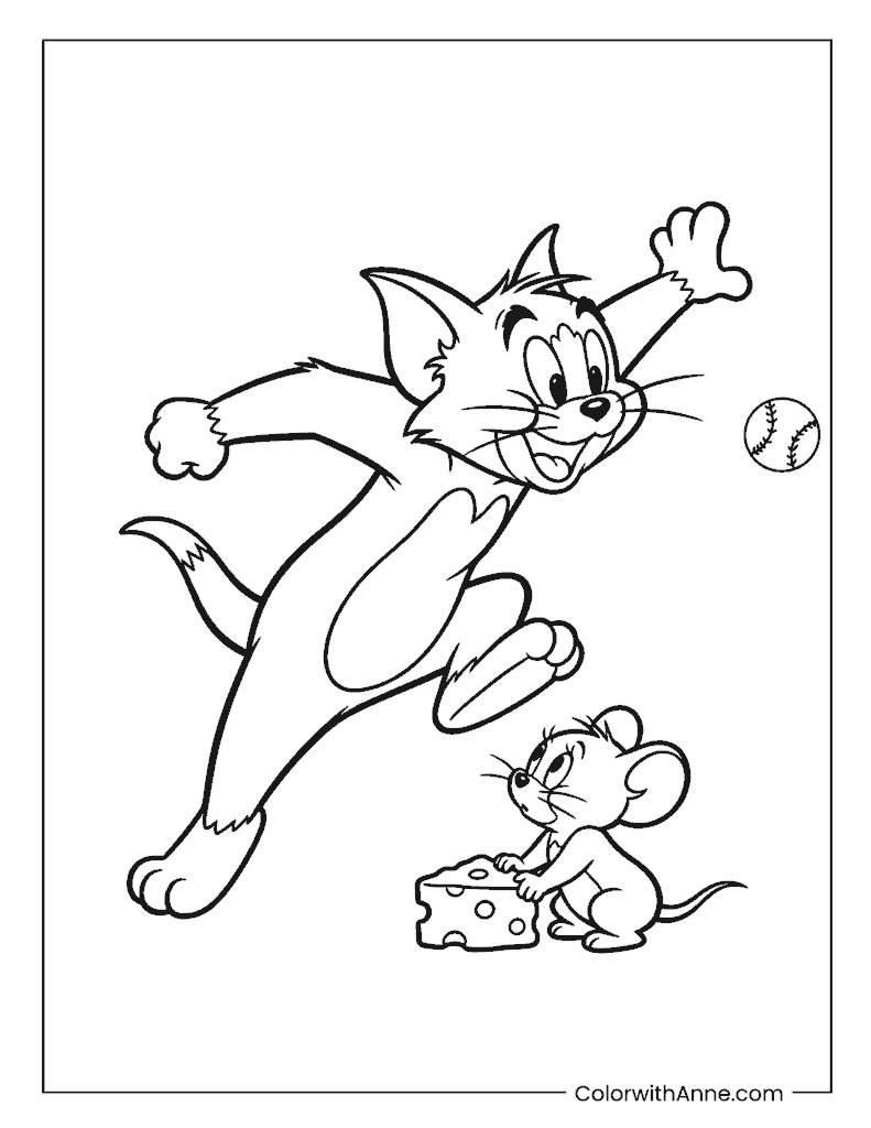 Tom Jumping Towards Jerry Coloring Page