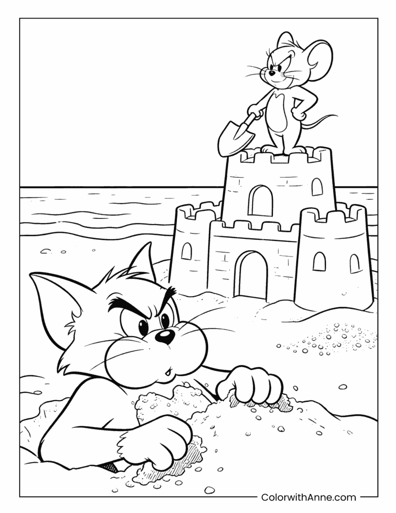 Tom and Jerry Beach Fun Coloring Page