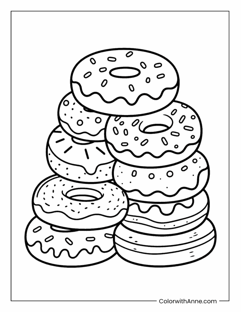 Tower of Donuts Coloring Page
