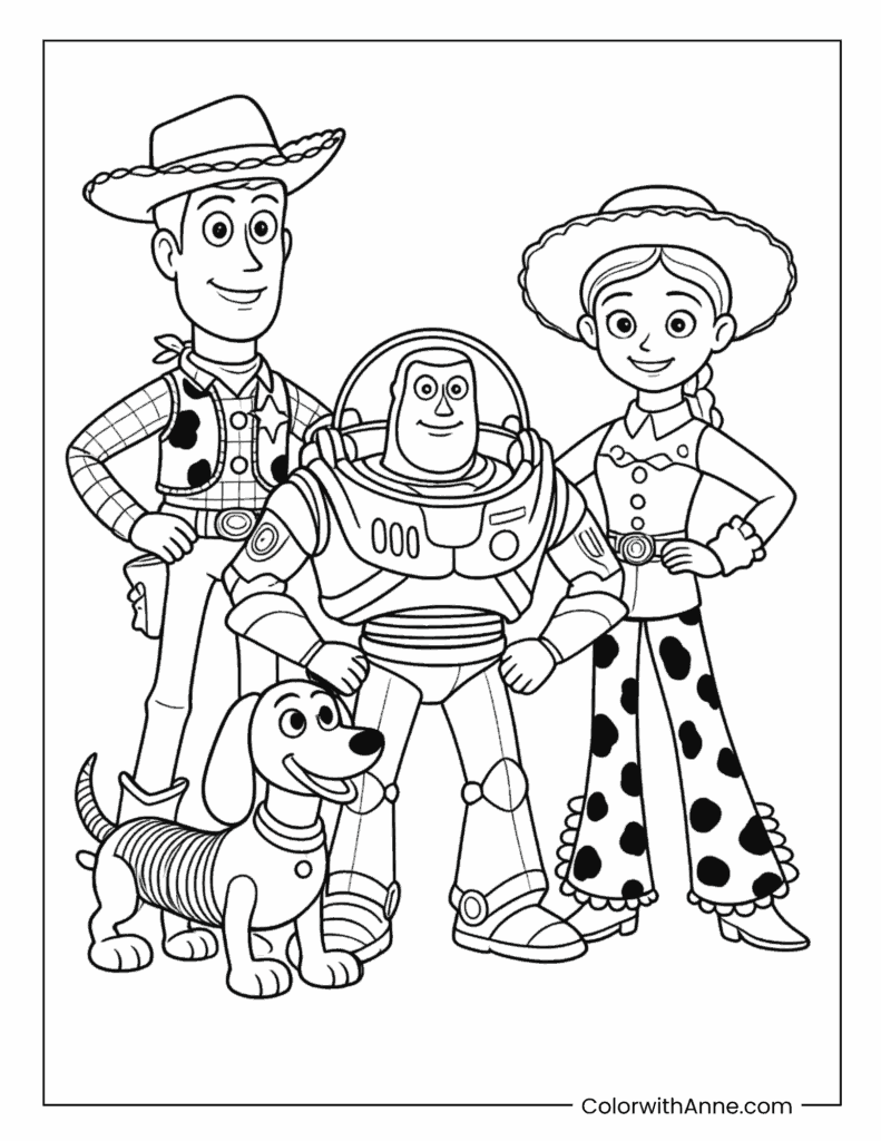 Toy Story Best Friends Group Portrait Coloring Page for Kids