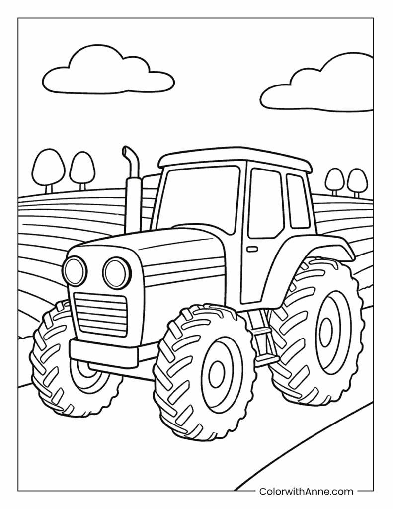Tractor Driving on a Country Road Coloring Page