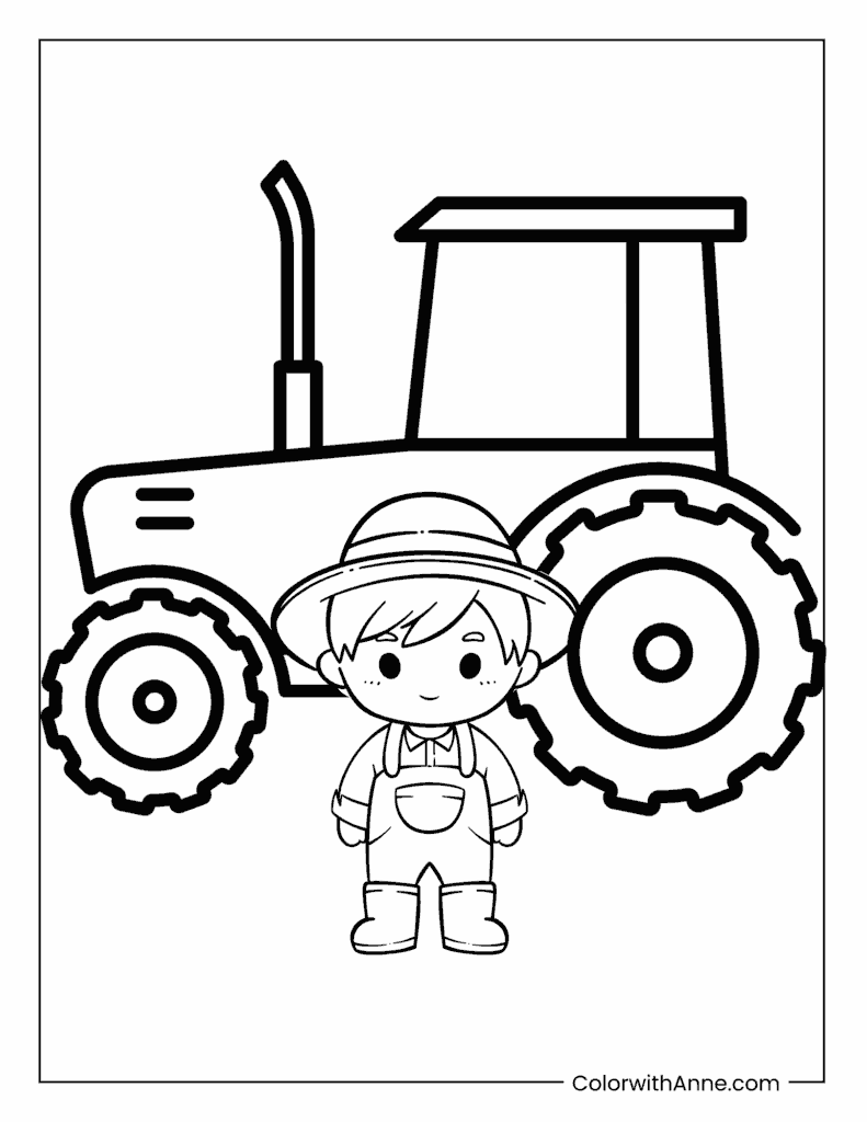 Tractor and Little Farmer Coloring Page