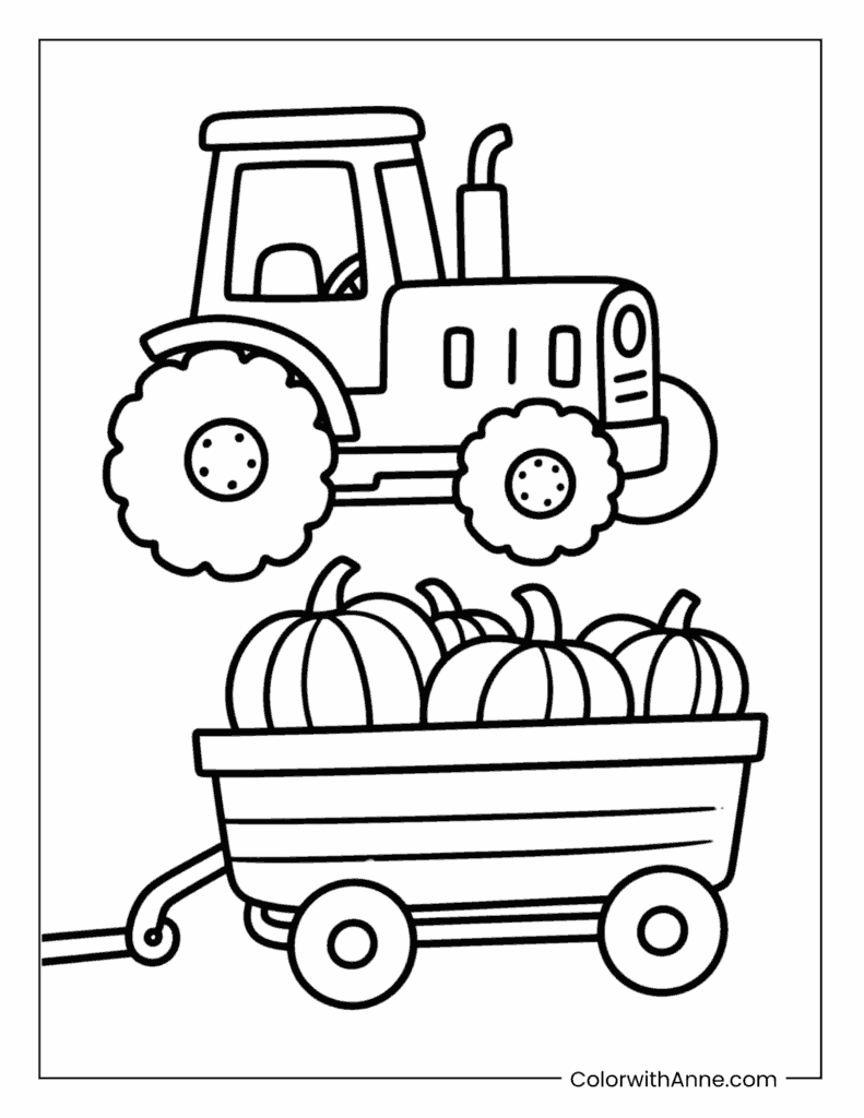 Tractor and a Wagon of Pumpkins Coloring Page
