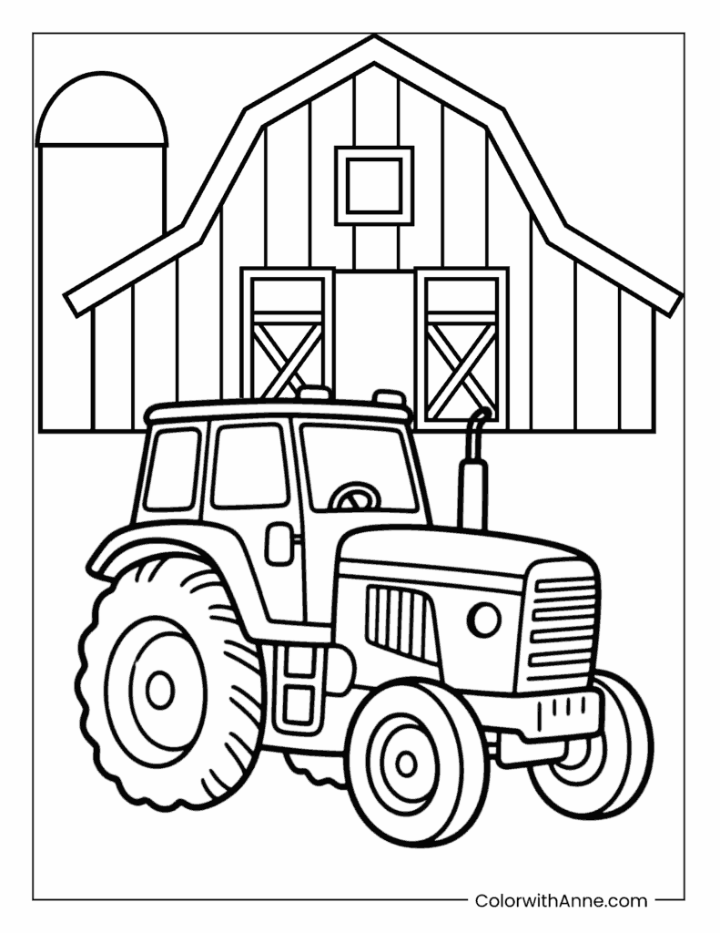 Tractor on a Farm Coloring Page