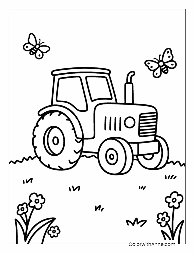Tractor on a Spring Day Coloring Page