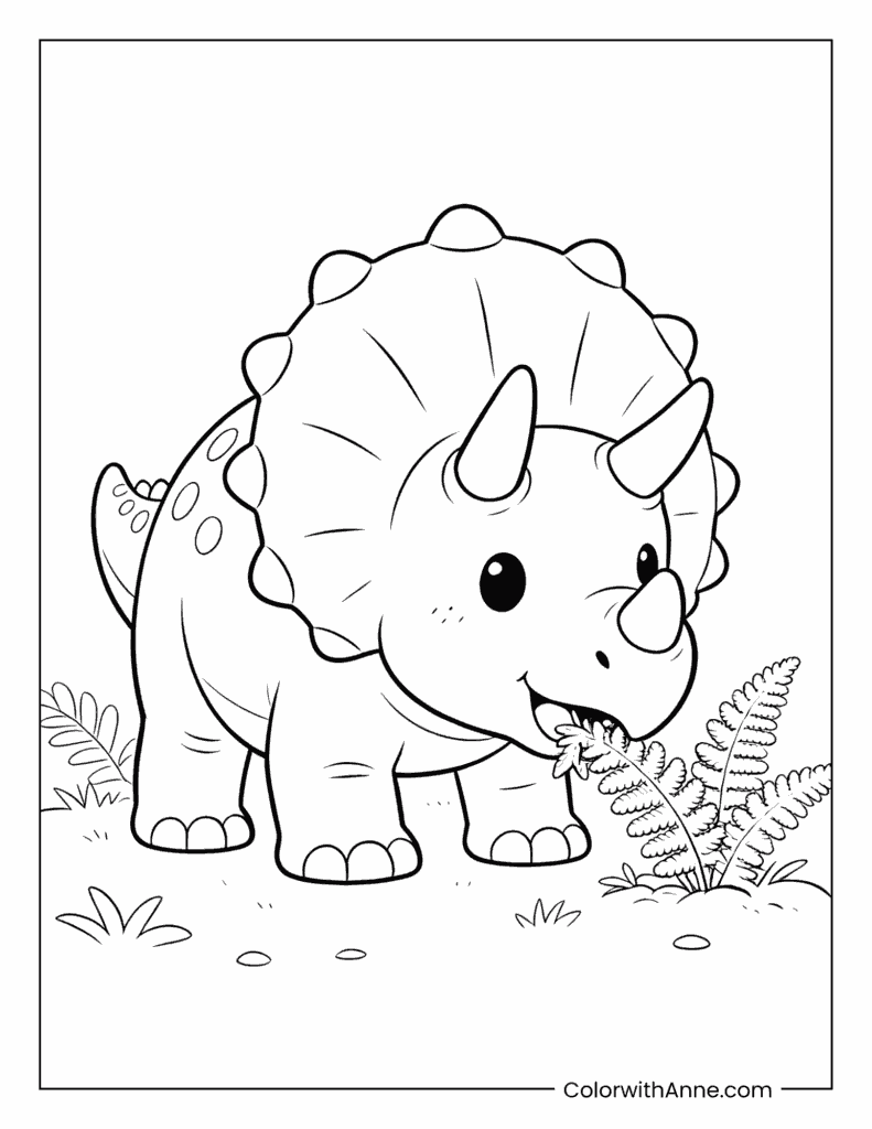 Triceratops Eating Fern Leaves Coloring Page