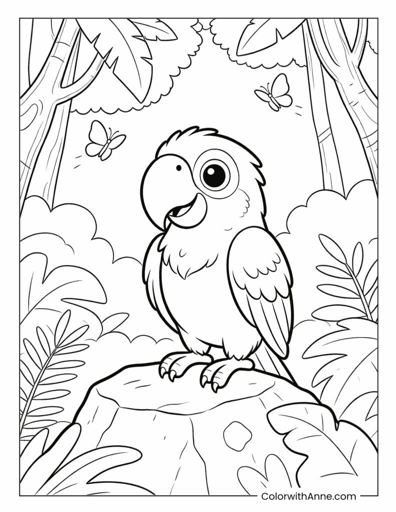 Tropical Jungle Macaw Coloring Page