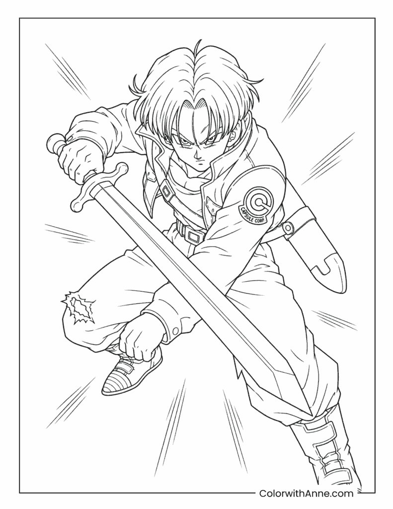 Trunks Sword Attack Coloring Page