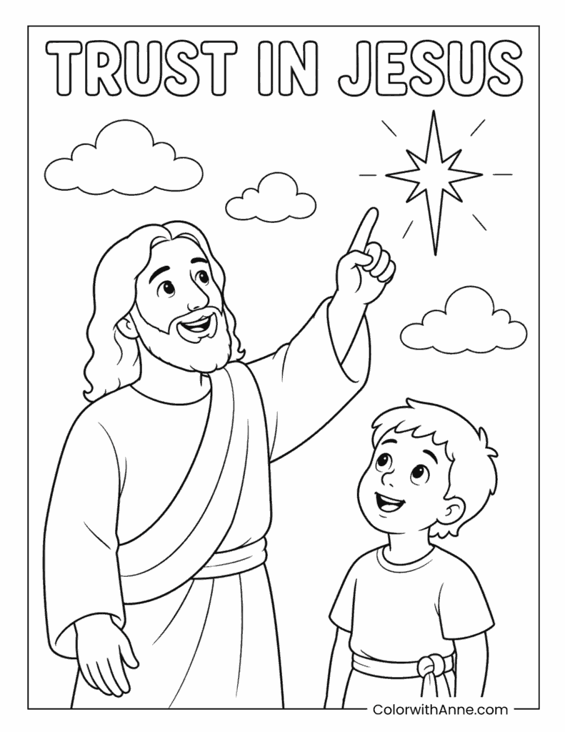 Trust in Jesus with a Shining Star Coloring Page