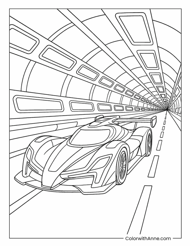 Tunnel Speed Race Car Coloring Page