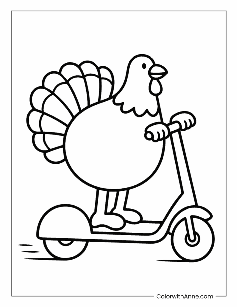 Turkey Riding a Scooter Coloring Page.jpeg