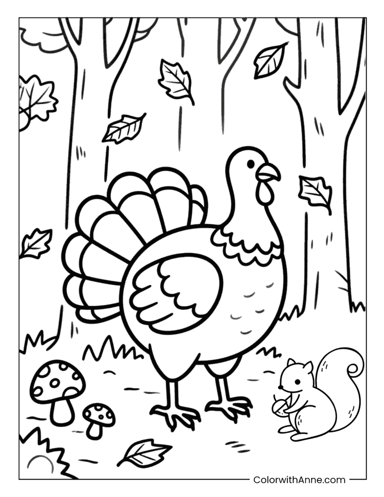 Turkey in an Autumn Forest Coloring Page