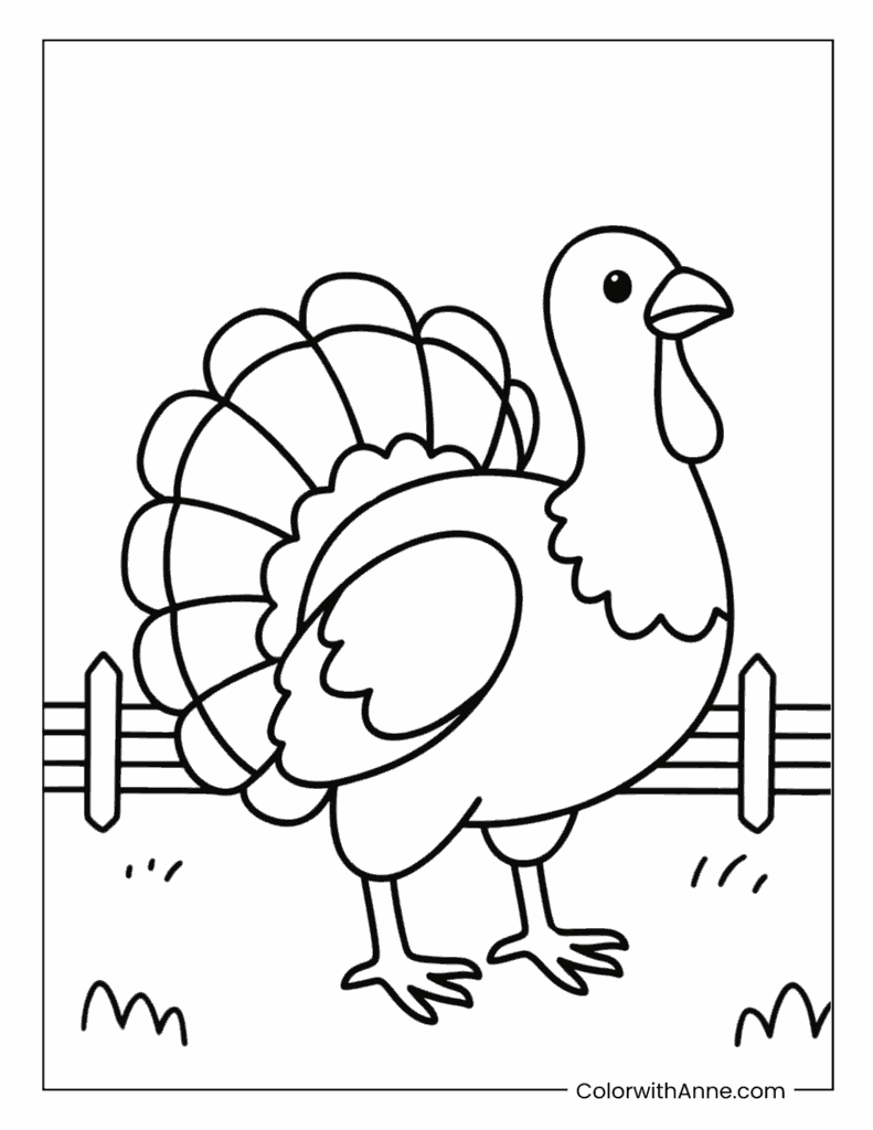 Turkey on the Farm Coloring Page