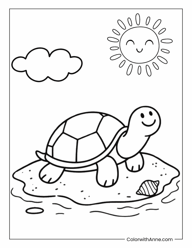 Turtle Island Coloring Page for Preschoolers