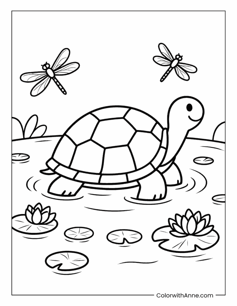 Turtle in a Freshwater Pond Coloring Page