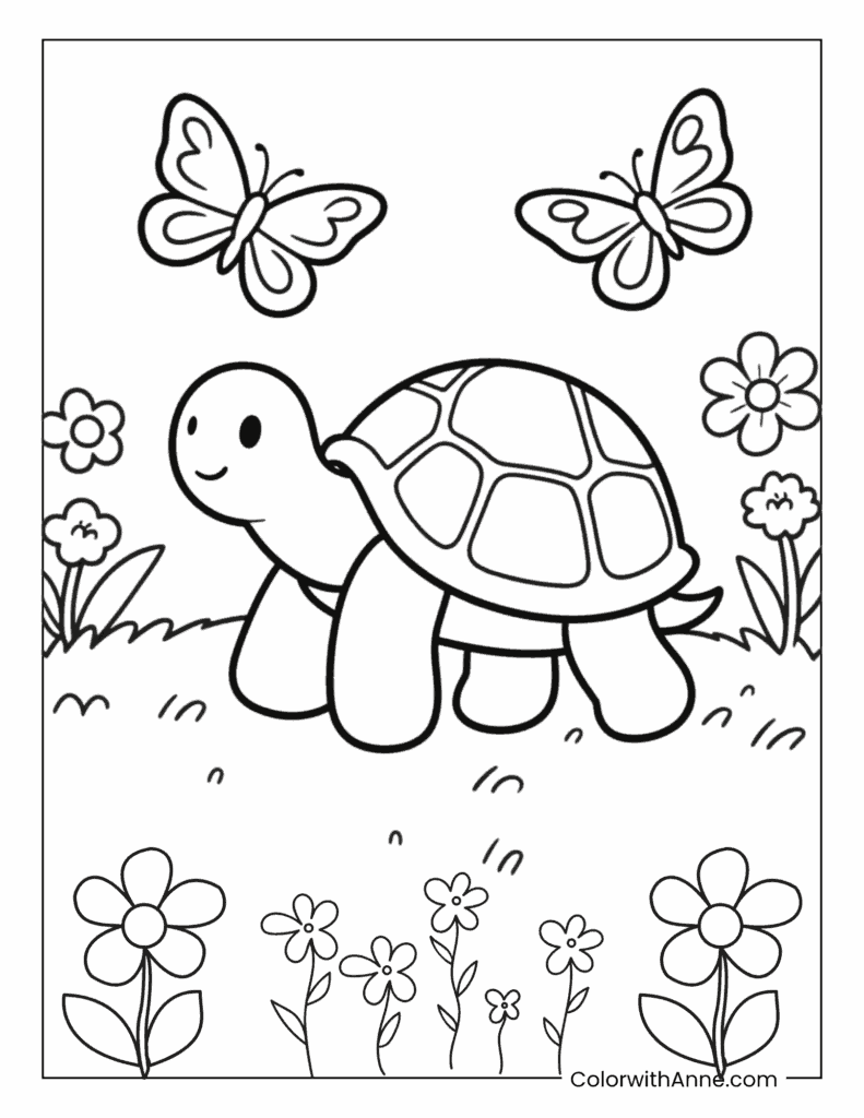 Turtle in a Garden Coloring Page