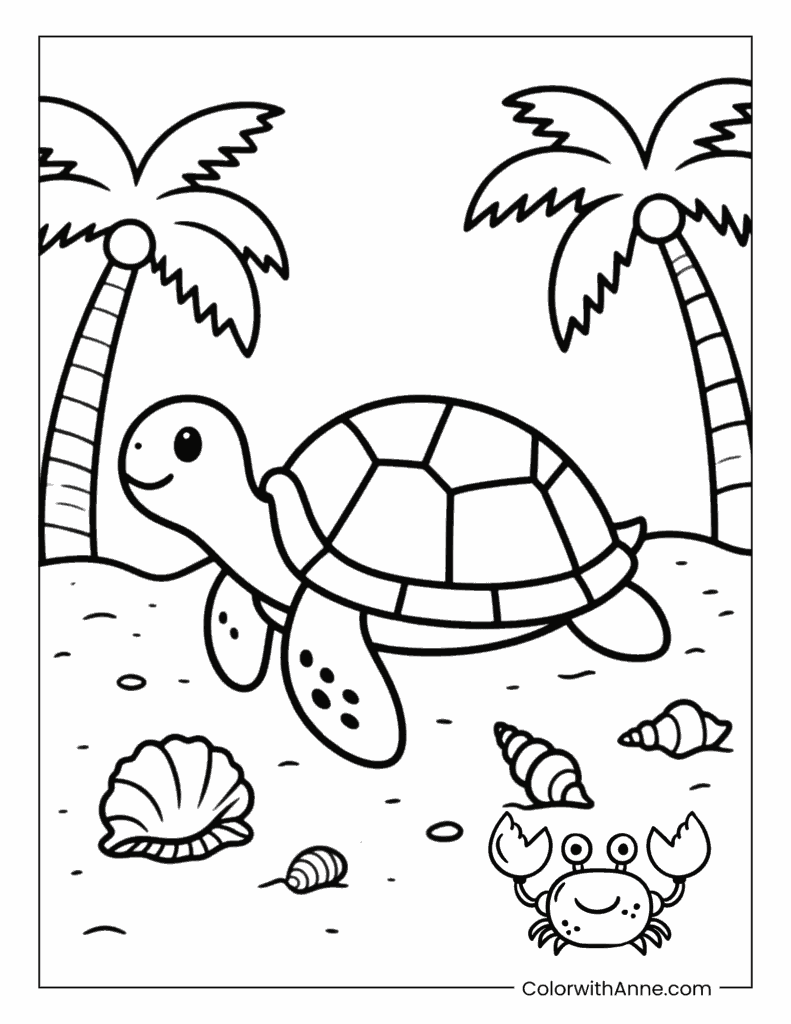 Turtle on a Sandy Beach Coloring Page