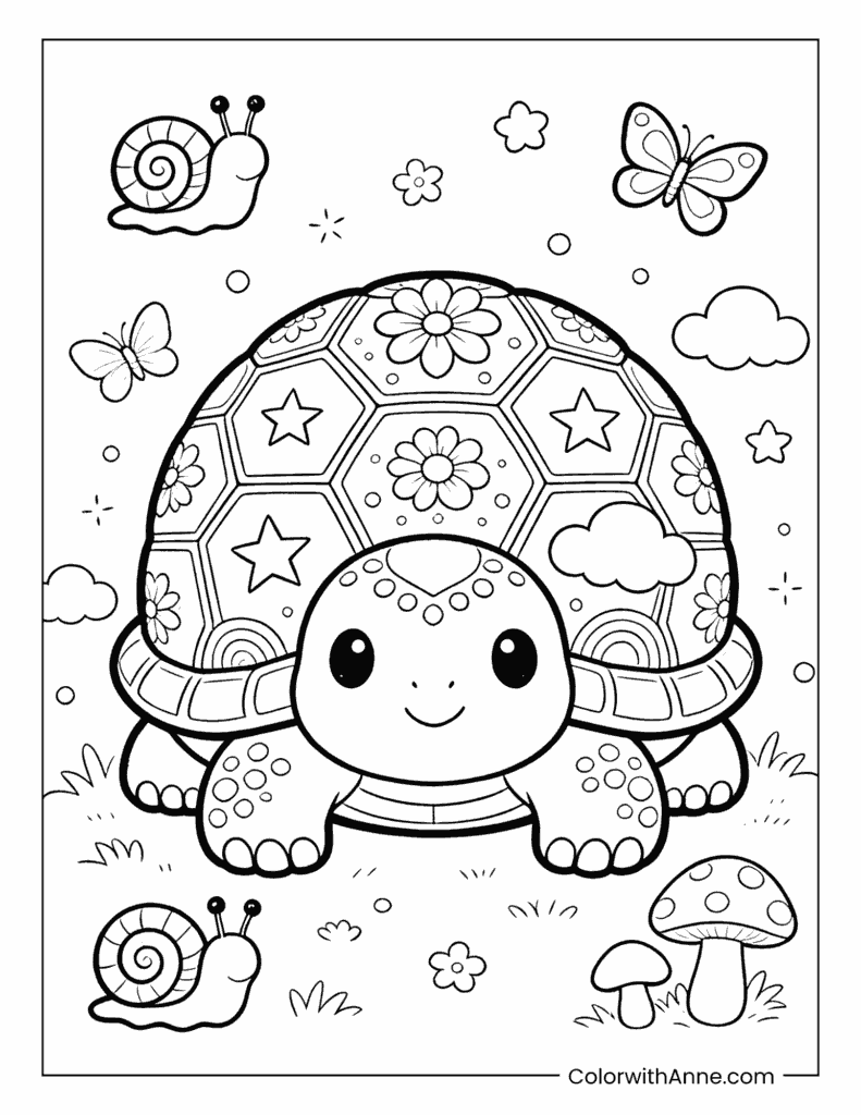 Turtle with Shell Garden Coloring Page