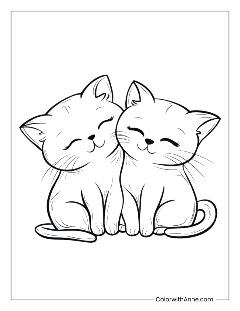 Two Kittens Cuddling Together Coloring Page