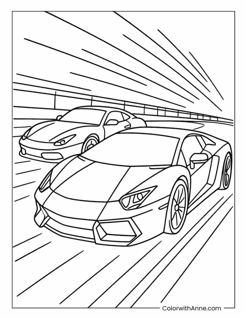 Two Lamborghini Supercars Racing Coloring Page