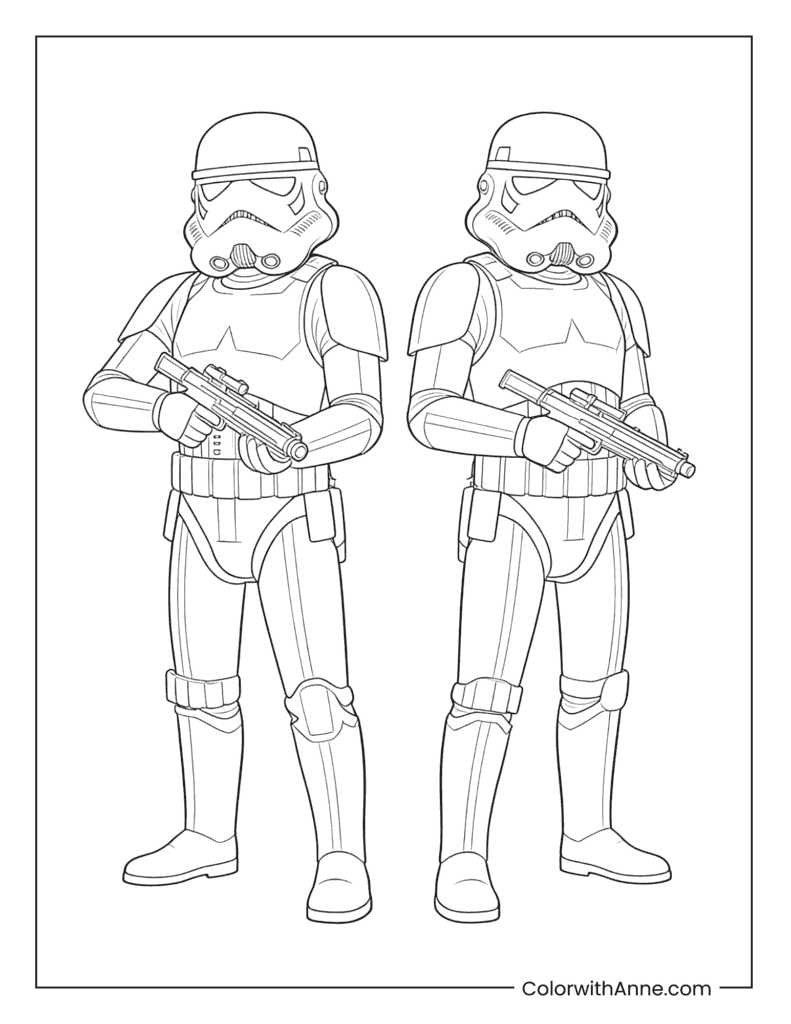 Two Stormtroopers Standing Side by Side Star Wars Coloring Page