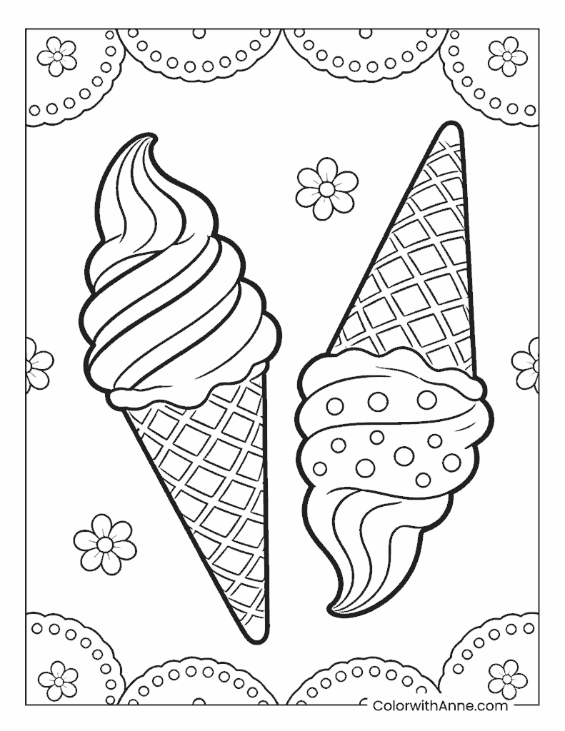 Two Swirl Cones Ice Cream Coloring Page