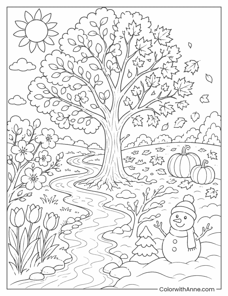 Ultimate Four Seasons Landscape Coloring Page