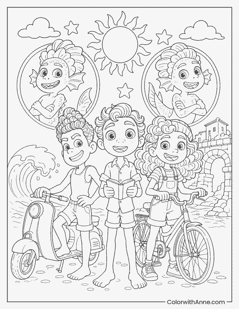 Ultimate Luca Summer Adventure Coloring Page