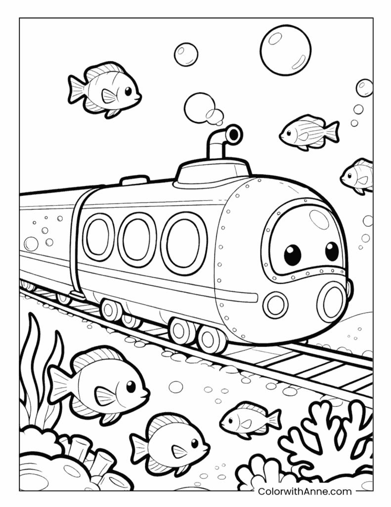 Underwater Sea Life Train Coloring Page