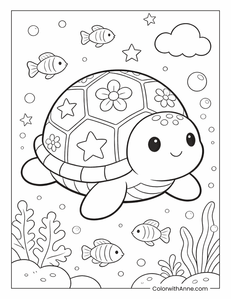 Underwater Sea Turtle Adventure Coloring Page