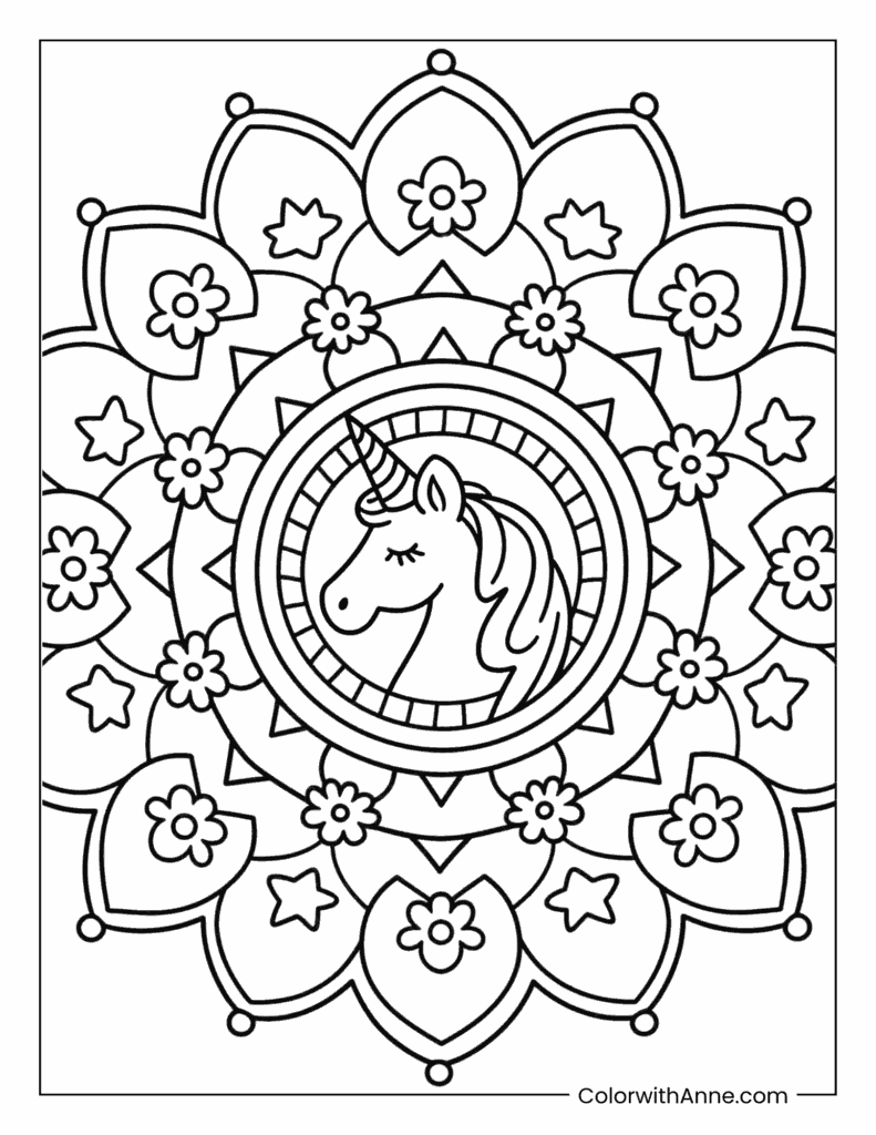 Unicorn Mandala Coloring Page