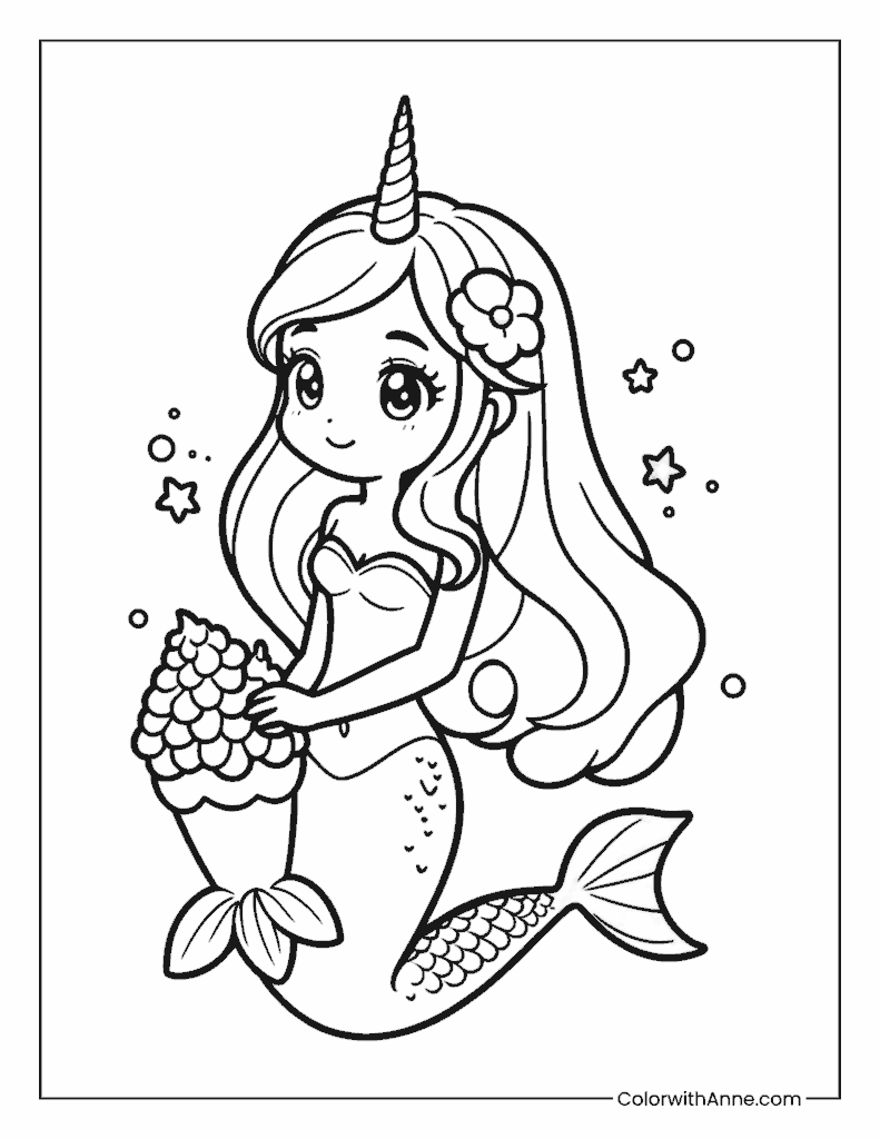 Unicorn Mermaid (Mermaidcorn) Coloring Page