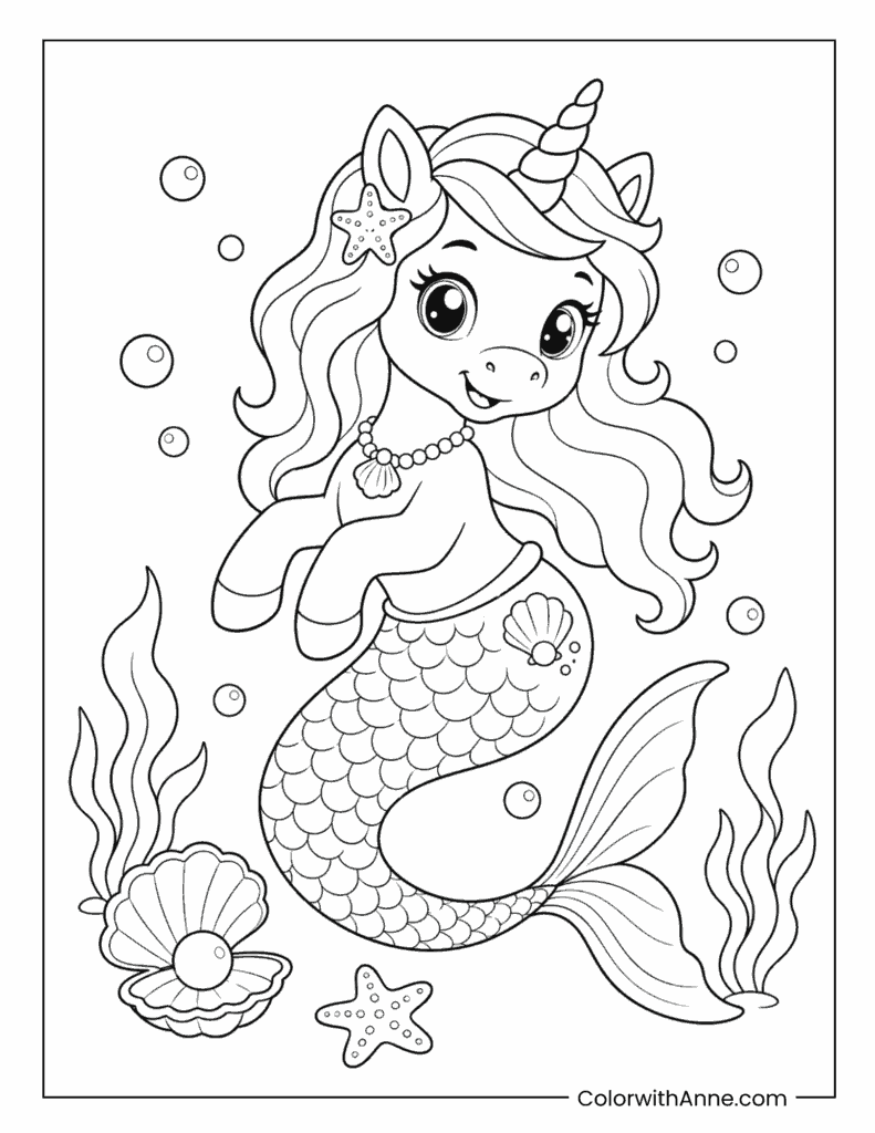 Unicorn Mermaid Underwater Coloring Page