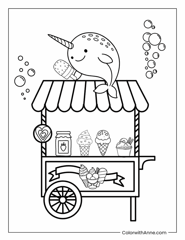 Unicorn Whale Ice Cream Coloring Page