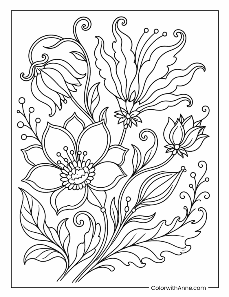 Unique Flower Coloring Page for Kids