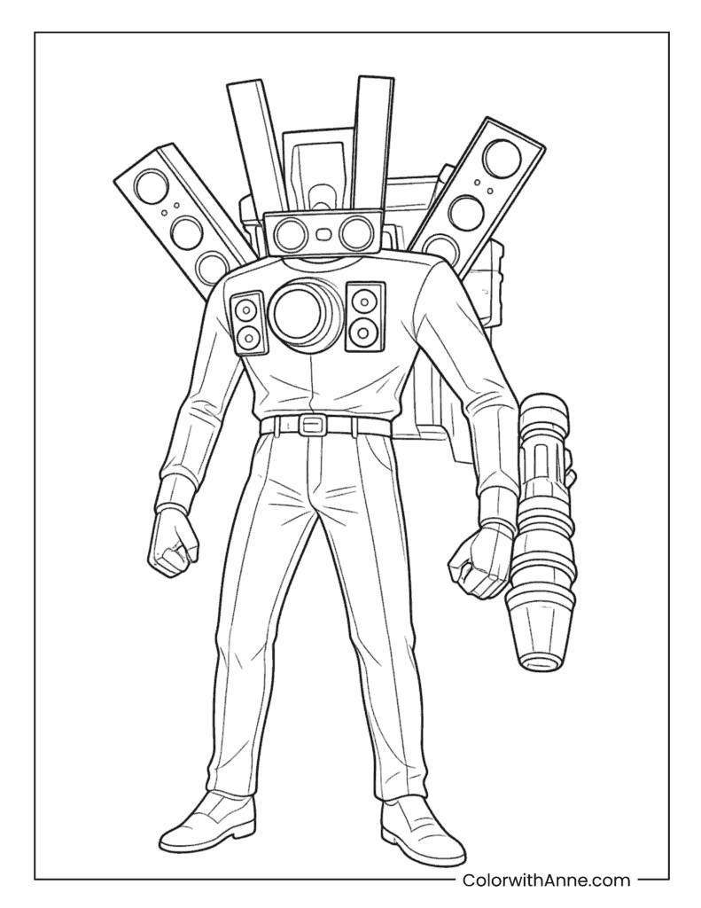 Upgraded Titan Speaker Man Full Body Coloring Page