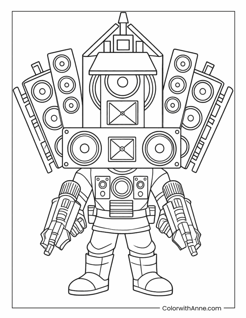 Upgraded Titan Speaker Man with Rocket Boots Coloring Page