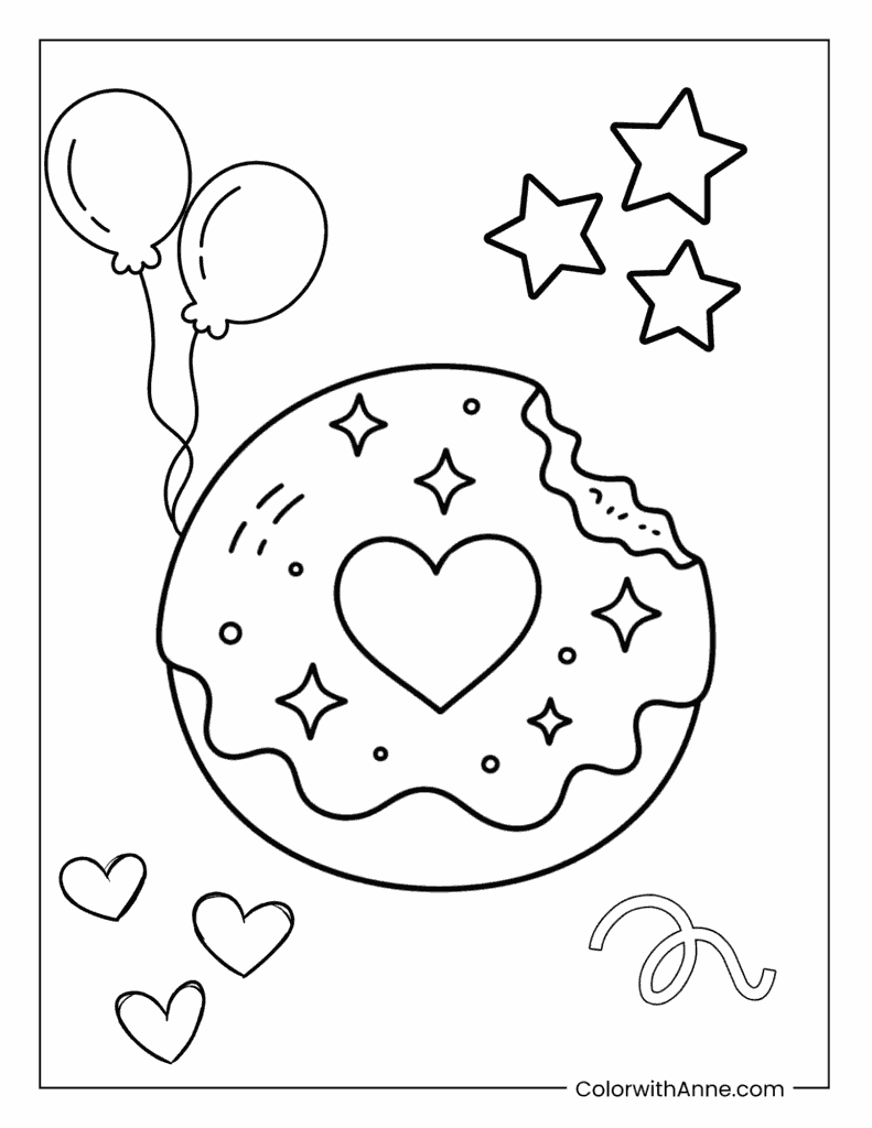 Valentine's Day Donut Coloring Page