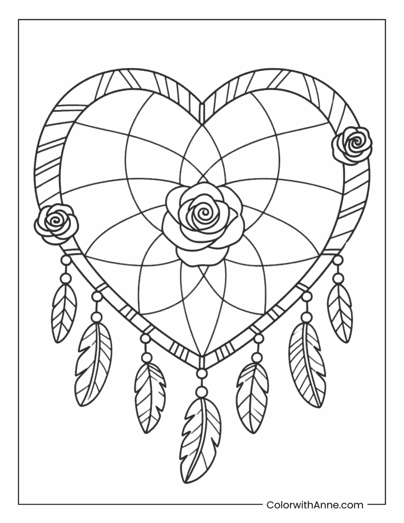 Valentine's Day Dreamcatcher Coloring Page