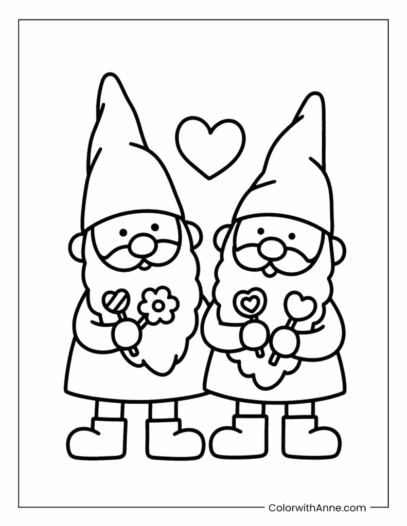 Valentine’s Day Gnomes Coloring Page